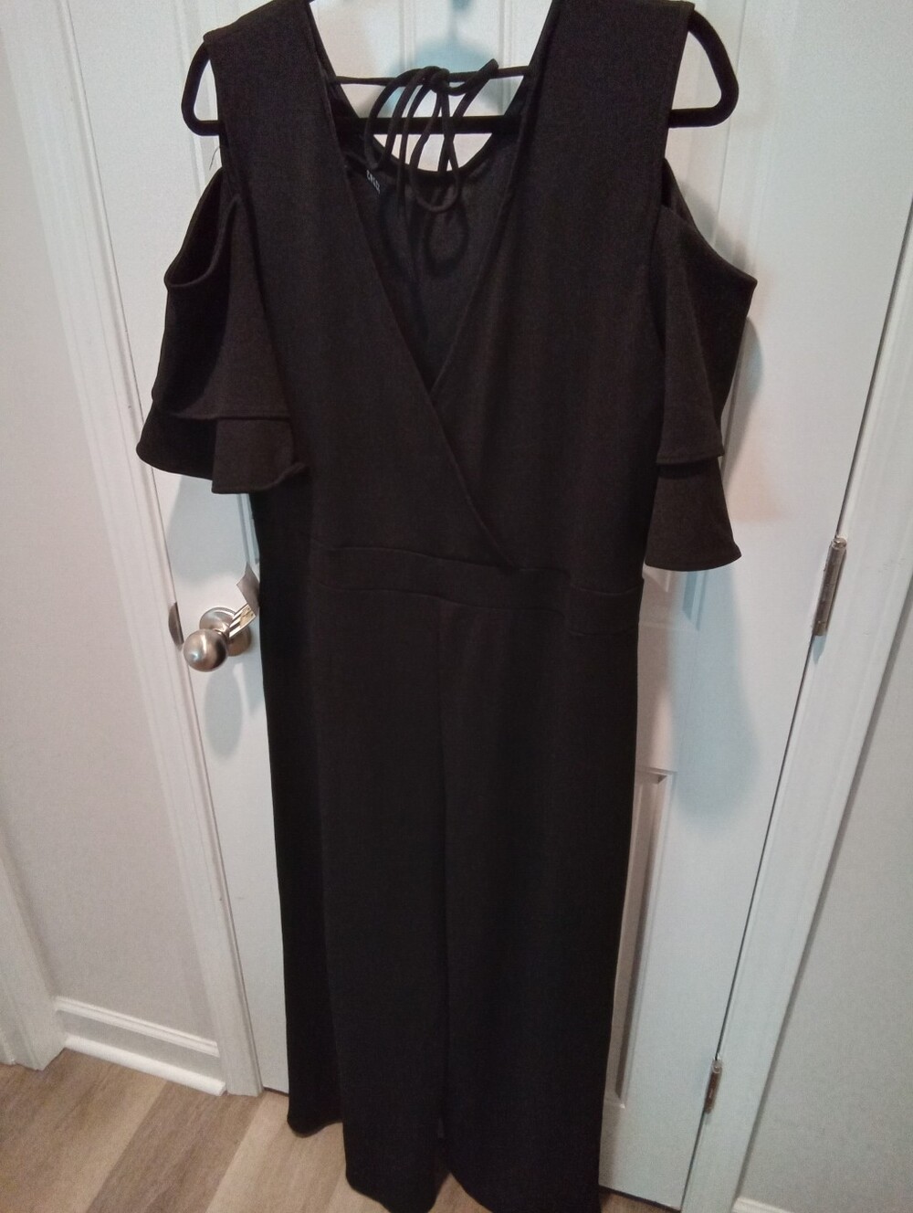 Creece Plus Sz 3X Chic Black Cold Shoulder Flutter Sleeve One Piece Pantsuit NWT